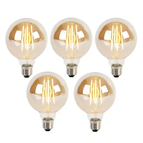Sada 5 stmievateľných LED žiaroviek E27 s 3-stupňovým stmievaním G95 zlaté sklo 5W 380lm 2200K