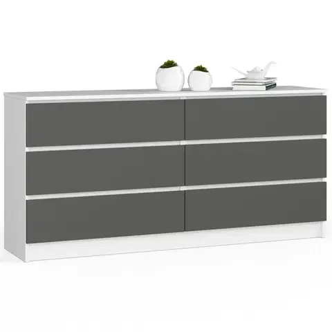 Komoda Kuba 160 cm 6 zásuviek biela/grafitová