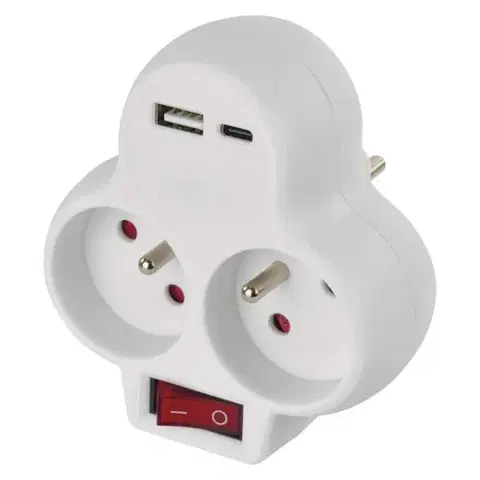 Rozbočovacia zásuvka s vypínačom, 2 zásuvkami a USB portami SEAN biela