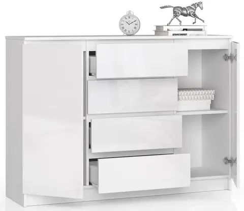 Komoda Kryštof 140 cm 2 skrinky a 4 zásuvky biely lesk