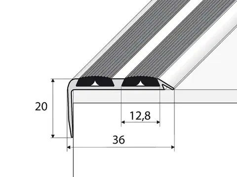 Schodový profil 36 x 20 mm s protišmykovými gumami (skrutkovací) Inox E71