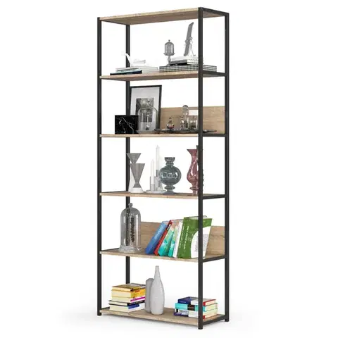 Industriálny regál Lamon 80 cm čierny/dub sonoma