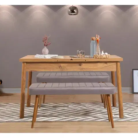 Jedálenský set s rozkladacím stolom a lavicou (3 kusy) Santiago 0701 - Atlantic Pine, Soho Grey