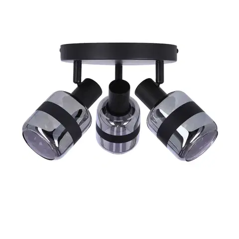 Stropná lampa Yuki, matná čierna, 3x15W, E14, dymové tienidlo
