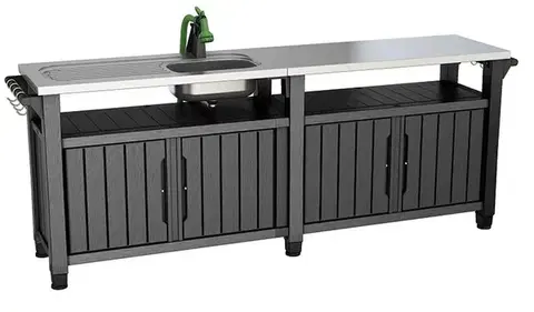 Záhradný stôl / skriňa s drezom UNITY CHEF 415L grafit Keter