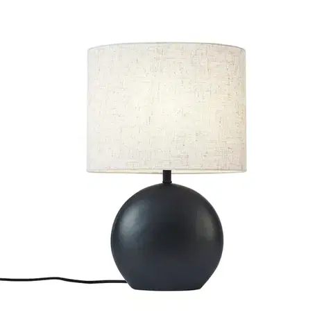 Japandi stolná lampa čierna s ľanovým tienidlom - Timo
