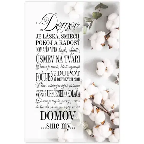 Obraz v ráme s textom - domov sme my bavlna