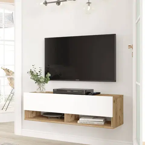 Závesný TV stolík FREY 13, farba borovica + biela