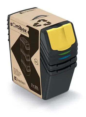 Súprava 3 odpadkových košov Soorti na triedený odpad 3 x 25 l čierna