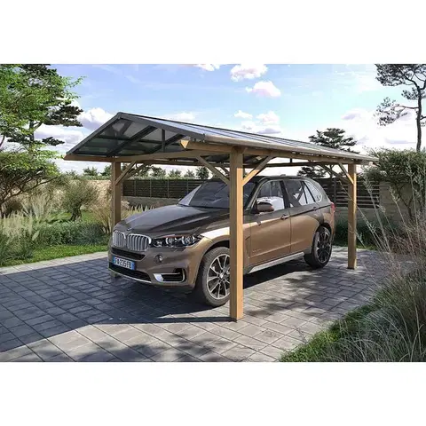 DEOKORK Kovový prístrešok na auto 5,2x3,2 m (efekt dreva)