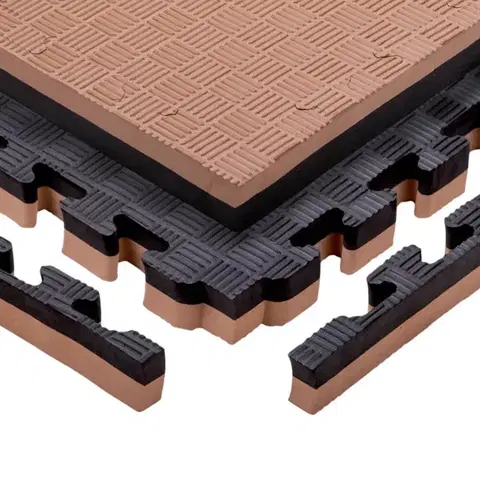 Puzzle tatami podložka inSPORTline Malmeida 100x100x4 cm Farba mocha mousse-čierna, vzor 5 prúžkov