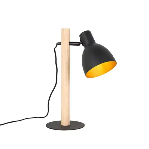 Rustikálna stolná lampa čierna s drevom - Flint