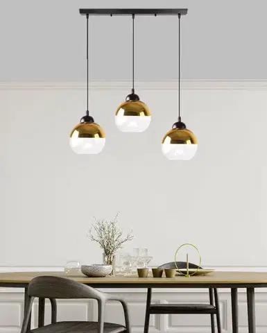 Závesná lampa Contessa čierna 3x40 E27 zlaté tienidlo