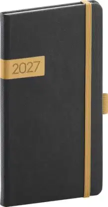 NOTIQUE Vreckový diár Twill 2027, černo-zlatý, 9 x 15,5 cm
