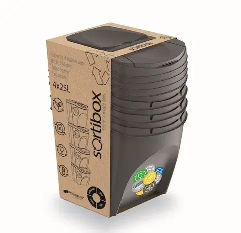Súprava 4 odpadkových košov Soorti na triedený odpad 4 x 25 l sivá