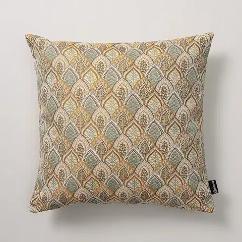 Dekoria Karin - jednoduchá obliečka, béžový a zelený kvetinový motív, 50 x 50 cm, Intenso Premium, 144-28