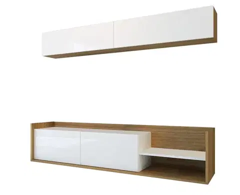 TV skrinka / Obývacia stena Kale - Teak, White