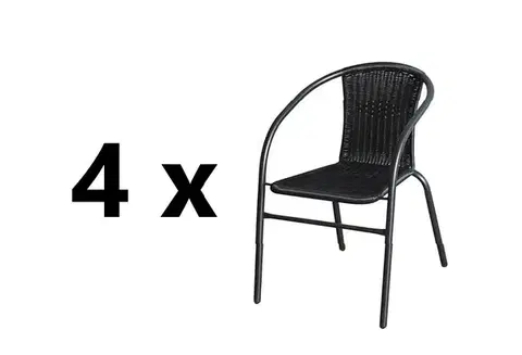 4 ks BISTRO záhradná stolička, čierny ratan