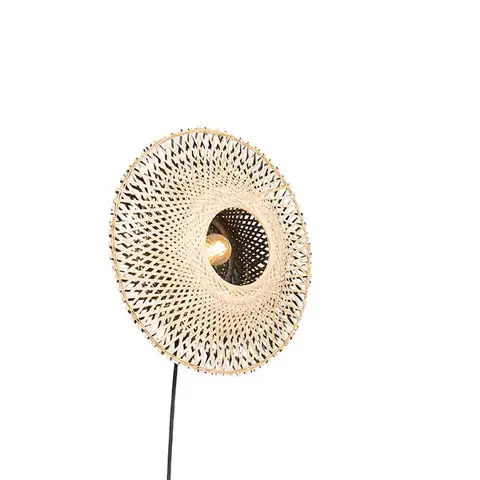 Orientálna nástenná lampa bambus 35 cm so zástrčkou - Rina