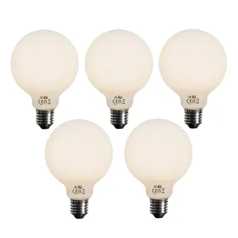 Sada 5 stmievateľných LED žiaroviek E27 opálové G95 5W 450lm 3000K