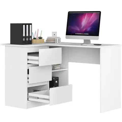 Rohový písací stôl B16 124 cm biely ľavý