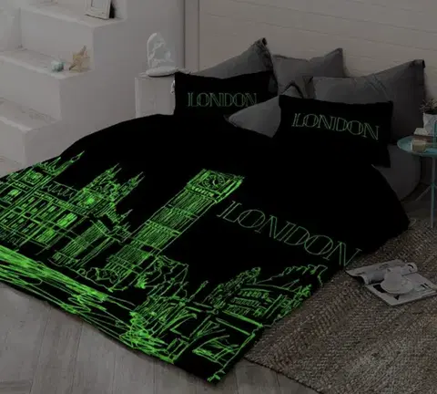 Svietiace obliečky bavlnené Deluxe 3D deň v Paríži noc v Londýne 200x140cm+90x70cm TiaHome