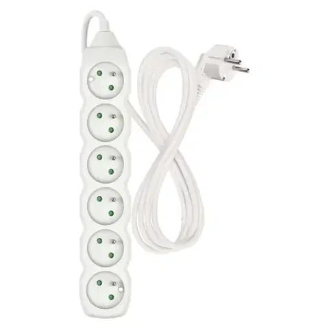 Predlžovací kábel so 6 zásuvkami 1 mm² Riko 2 m biely