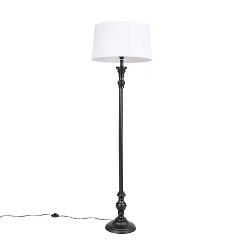 Stojaca lampa čierna s tienidlom z ľanu bielej farby 45 cm - Classico