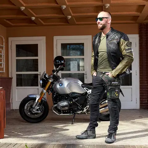 Pánska kožená moto bunda W-TEC Kostec Farba čierna, Veľkosť 3XL