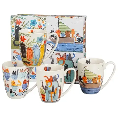 Sada 4 ks porcelánových hrnčekov Mačací svet 360 ml viacfarebná