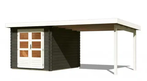 Drevený záhradný domček BASTRUP 4 s prístavkom Lanitplast