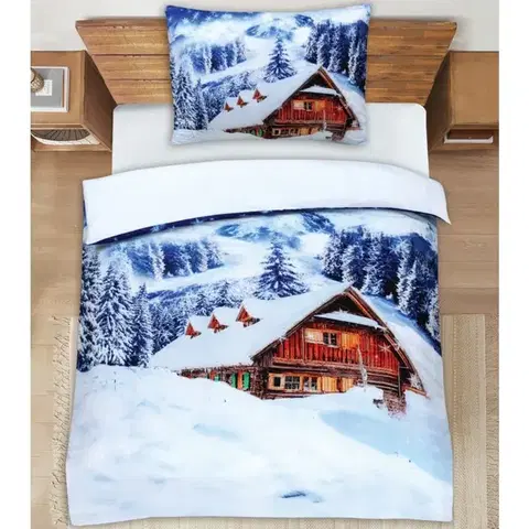 3D obliečky Polycotton Snežná Chalúpka 200x140cm+90x70cm TiaHome