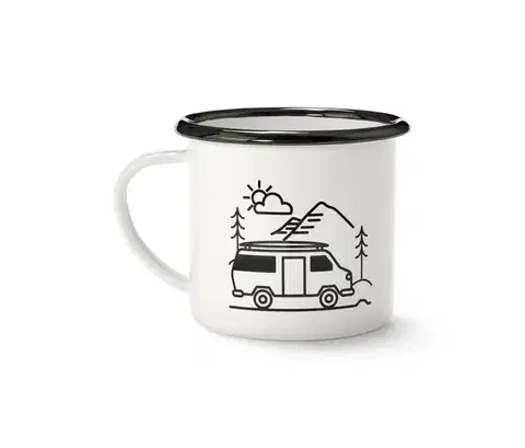 Smaltovaný hrnček na kávu „Camping“, 380 ml