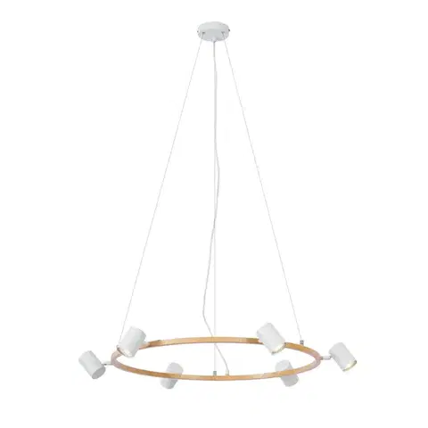 Smart Pendant Light Wood with White Round 6-Lights Incl. WiFi GU10 - Jeana Circle