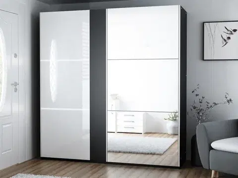 UNIT 200 šatníková skriňa, čierna /biely lesk