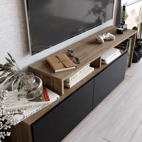TV stolík Nexera - Walnut, Black
