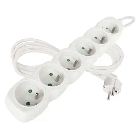 Predlžovací kábel so 6 zásuvkami 1 mm² Riko 2 m biely