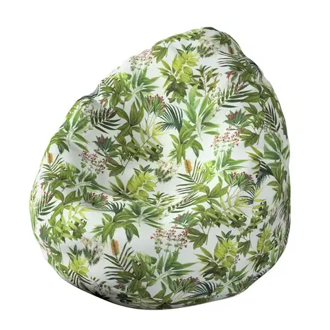 Dekoria Poťah na sedací vak bez výplne, zeleno - červené rastliny na bielom podklade, vak Ø50 x 85 cm, Tropical Island, 143-69