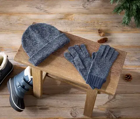 Detská pletená čiapka a rukavice, reflexné