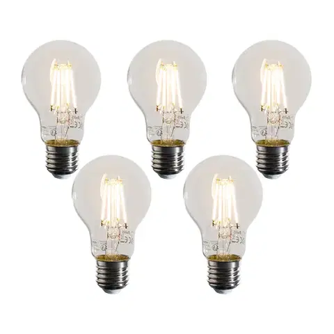 Sada 5 stmievateľných LED žiaroviek E27 A60 číra 4W 470 lm 2700K