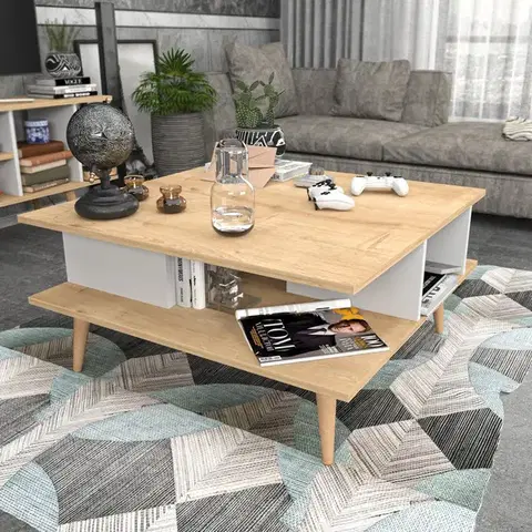 Konferenčný stolík Akya - Oak, White
