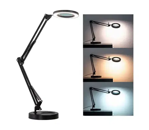 BRILAGI - LED Stmievateľná stolná lampa s lupou LED/12W/5V 3000/4200/6000K čierna BRI007