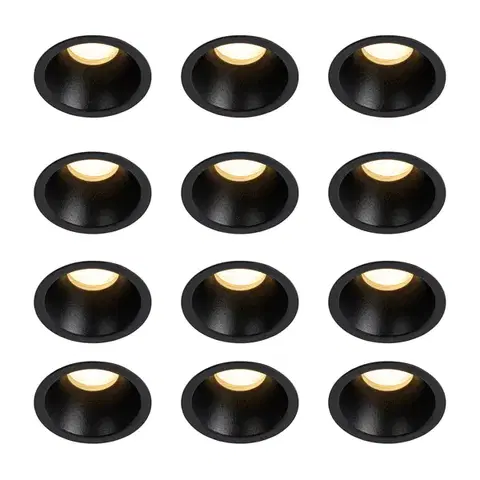 Sada 12 moderných zabudovaných bodových svetiel čiernych GU10 35 mm IP44 - Dept