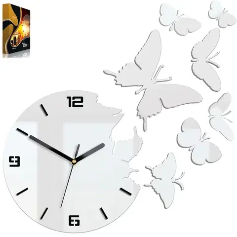 3D nalepovacie hodiny Butterfly biele
