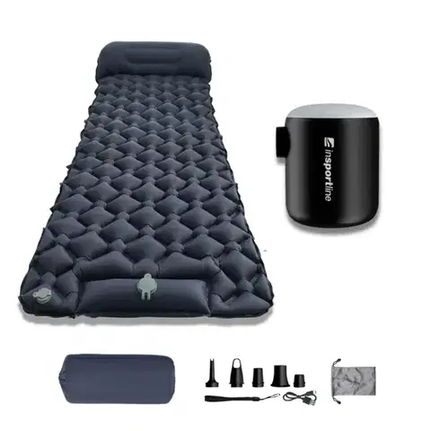 Nafukovacia karimatka inSPORTline Soultea s minipumpou 190x60x6 cm Súprava tmavo modrá karimatka, čierna pumpa