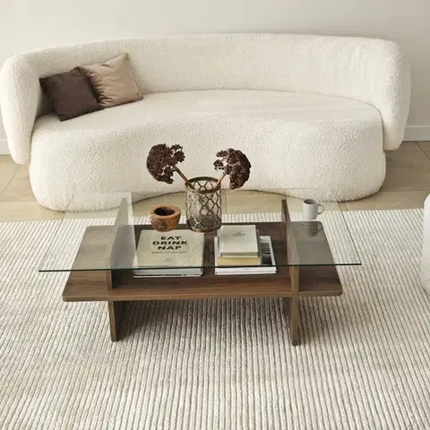 Konferenčný stolík Saga Rectangle - Walnut, Transparent