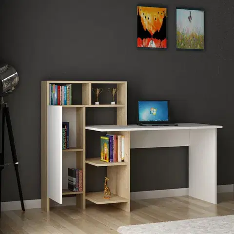 Písací stôl Bugra - White, Oak