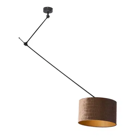 Závesná lampa čierna so zamatovým tienidlom s krokodílím vzorom 35cm - Blitz