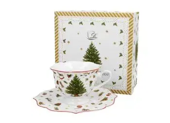 Porcelánová šálka s podšálkou Vianočný strom 190 ml
