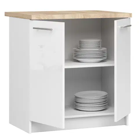 Kuchynská skrinka Olivie S 80 cm 2D biela/biely lesk/dub sonoma